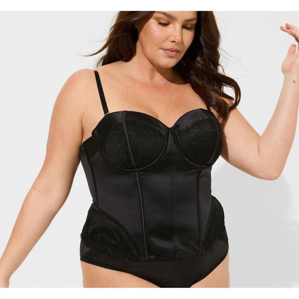 Torrid Satin And Lace Corset Long Line Bra Sz 2X Black Underwired